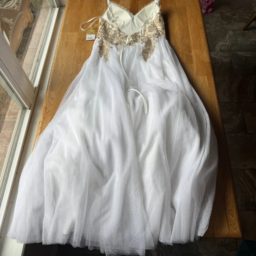 Say Yes to the Prom Dress White Gold Embellished Dress Size 17 NWT